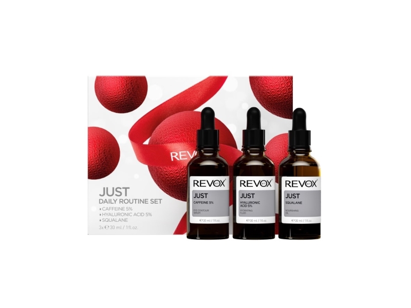 Daily Routine Set Revox B77: Just, Caffeine 5%, øjenserum 30 ml + Hyaluronic Acid 5% hydrating fluid 30 ml + Squalane nourishing oil 30 ml