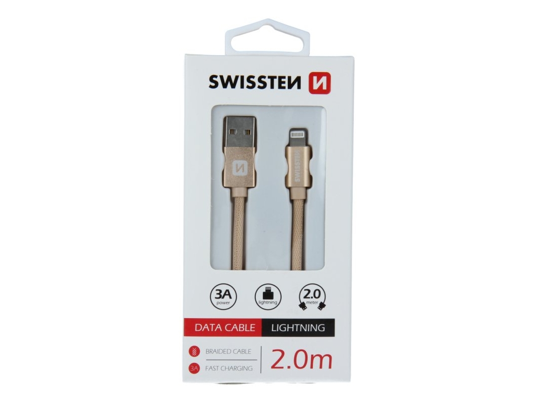 Swissten 71523304, 2 M, Lightning, Usb A, Hanstik, Hanstik, Guld