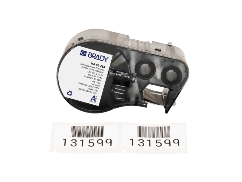 Brady M4-60-483, Svart, Vit, Självhäftande skrivaretikett, Polyester, Termal transfer, Gummi, Permanent | Skrivare - Skrivarpapper | GameStuff