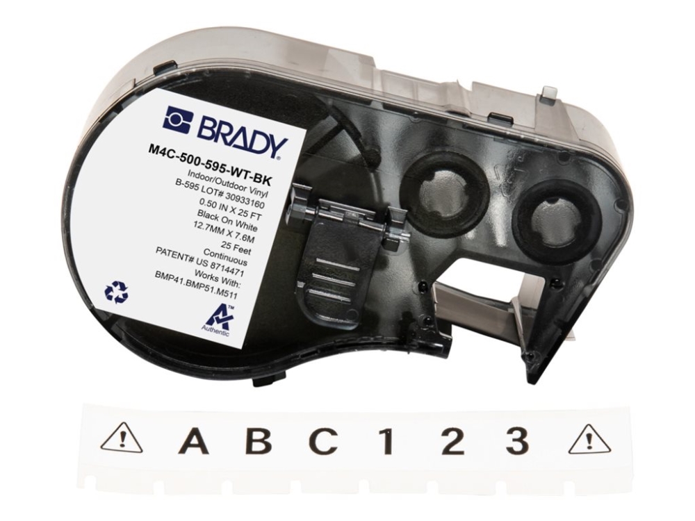 Brady B-595 - Vinyl - blank - permanent akrylhäftning - svart på vitt - Rulle (1,27 cm x 7,62 m) 1 rulle (rullar) tejp - för Brady BMP53 | Skrivare - Skrivarpapper | GameStuff
