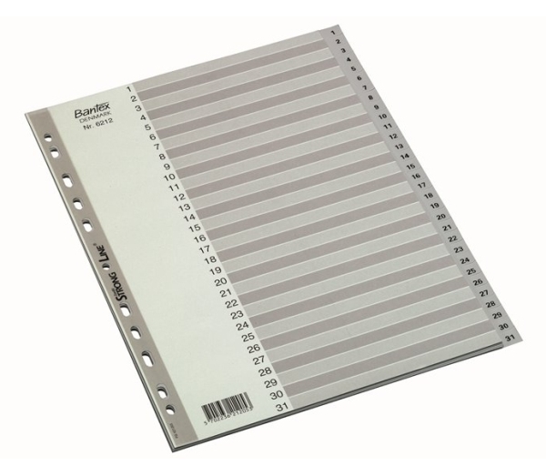 Bantex 100204675, Numerisk faneindeks, Polypropylen (PP), Grå, A4, 226 mm, 300 mm