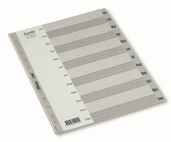 Register, Bantex Basic-line, plast, A4, grå, jan-dec