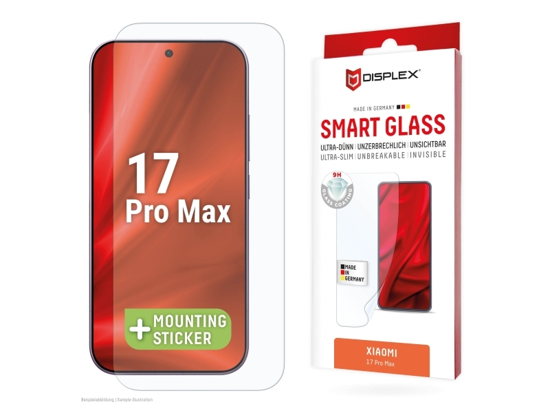 Displex Smart Glass (9H) For Xiaomi 17 Pro Max, Mounting Sticker, Unbreakable, Xiaomi, 17 Pro Max, Tør Påføring, Brudsikker, Smudsafvisende, Ridseres