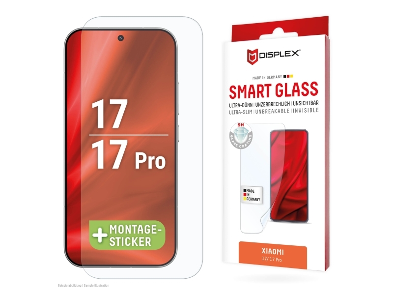 Displex 02218Displex Smart Glass (9H) For Xiaomi 17/17 Pro, Mounting Sticker, Unbreakable, Xiaomi, 17/17 Pro, Tør Påføring, Brudsikker, Smudsafvisend