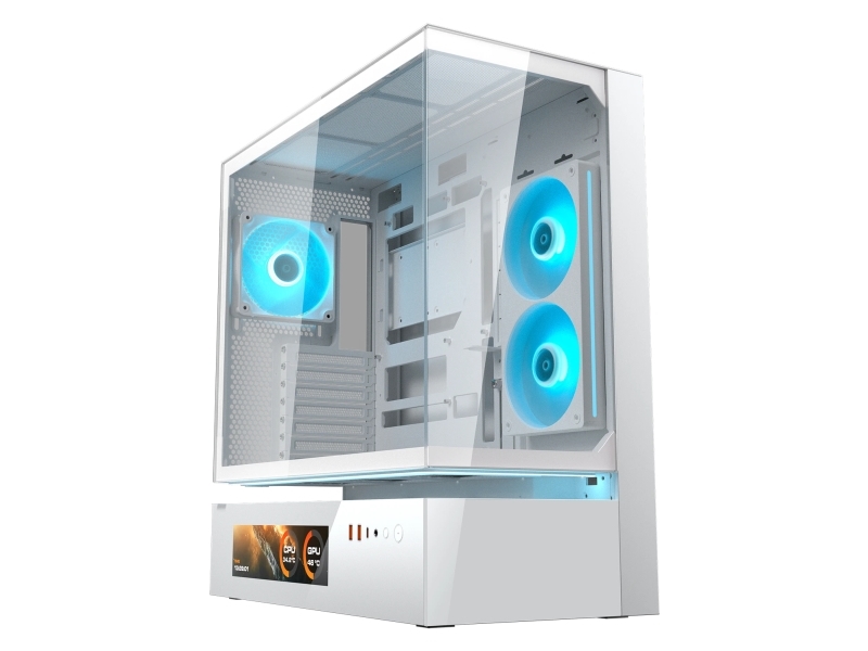 Cougar Gehäuse Midi-Tower, Cfv235 Vision, Argb, Lcd-Display, Glas, Weiß, Midi Tower, Pc, Weiß, Atx, Ceb, Micro Atx, Mini-Itx, Glas, Stahl, Gaming