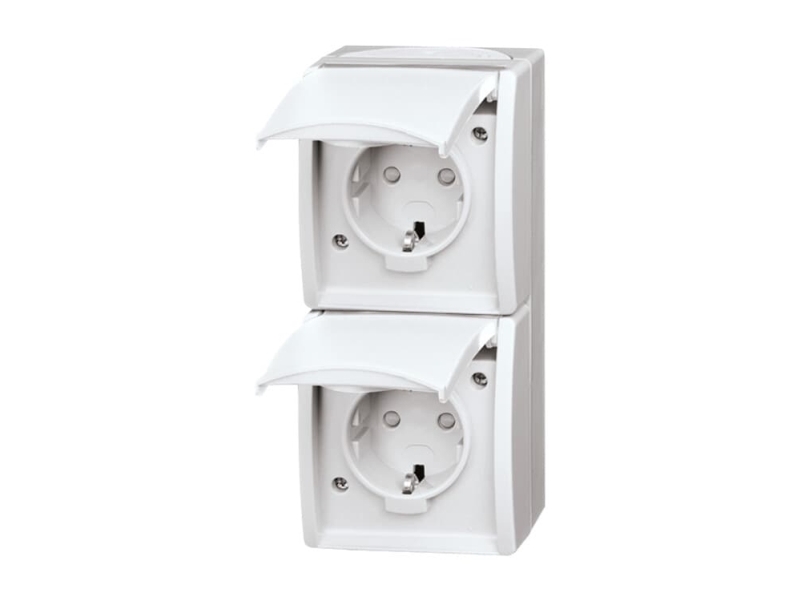 Abb 20-02 Ebw-54, Type F, 2P+Pe, Fyrretræ, Hvid, Termoplast, Plast, Ip44, 250 V