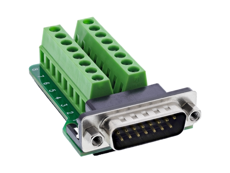 Inline 92502B, Terminal Block / D-Sub 15, Sort, Grøn, Hanstik/Hunstik, 26/18, 300 V, 10 Mo