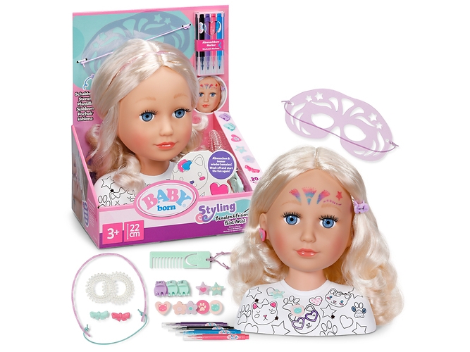 Zapf Creation Baby Born Styling Head Painting & Hairdressing, Make-Up And Hairdressing Head
