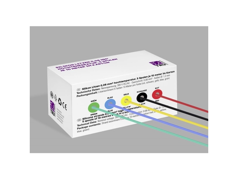 Tru Components Tc-14085040 Ledning Med Silikonebelægning 0.08 Mm² Rød, Sort, Gul, Blå , Grøn 1 Set