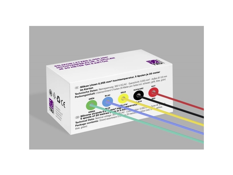 Tru Components Tc-14085044 Ledning Med Silikonebelægning 0.055 Mm² Rød, Sort, Gul, Blå , Grøn 1 Set