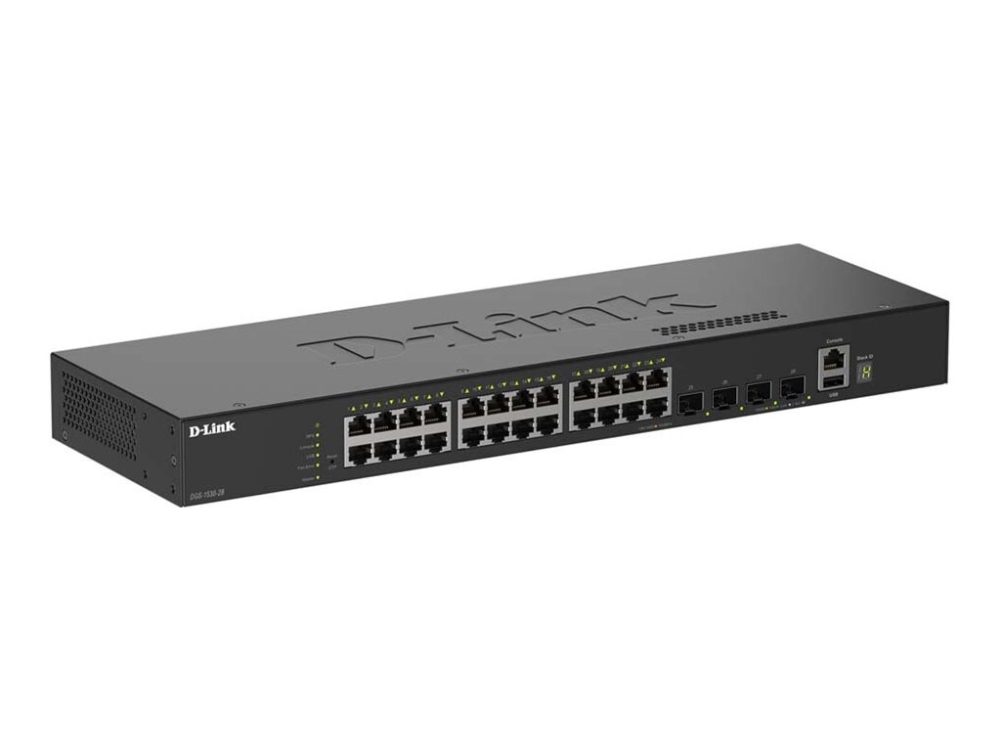 D-Link Smartpro Dgs-1530-28 - Switch - Smart - 24 X 10/100/1000 + 4 X 10 Gigabit Sfp+ - Desktop, Monterbar På Stativ
