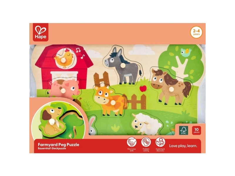 Hape - Farmyard Peg Puzzle - Bondegårdsdyr Knoppuslespil