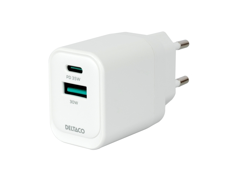 Usb Gan Wall Charger 1X Usb-A 18 W, 1X Usb-C Pd 35 W, Pps