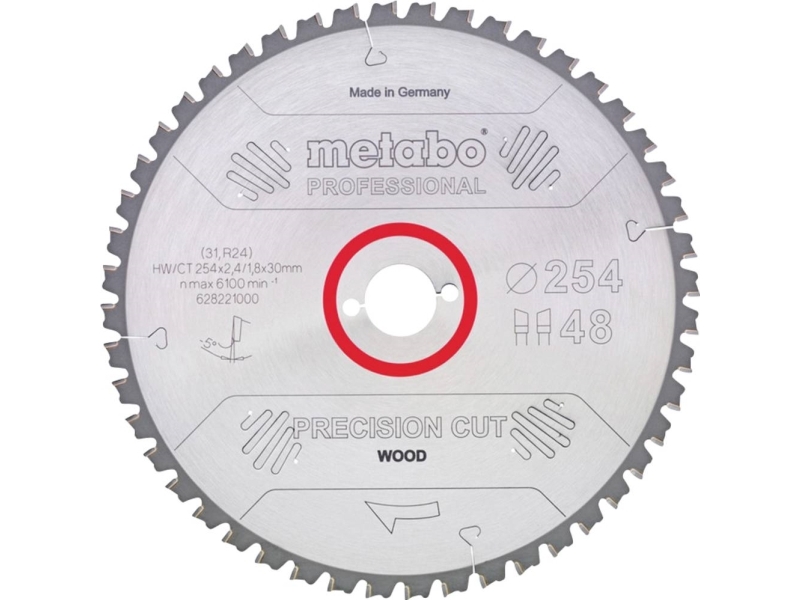 Metabo Precision Cut Wood - Professional 628221000 Hartmetall-Kreissägeblatt 254 X 30 X 1,8 Mm Anzahl Der Zähne (Pro Zoll): 48 1 Stück