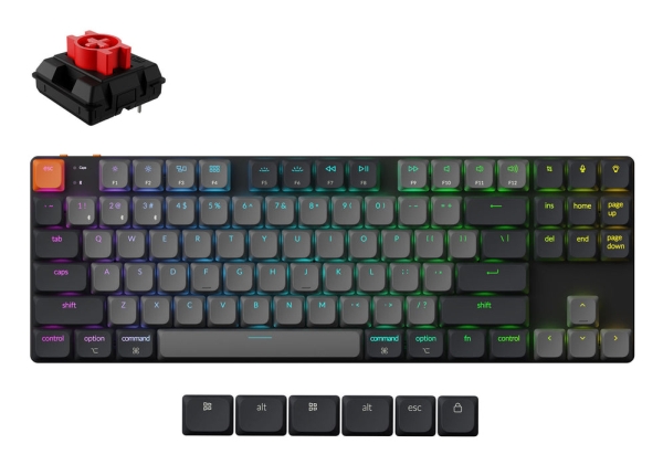 Keychron K1x-B1, Kabel & Trådløs, Usb + Bluetooth, Mekanisk, Qwerty, Rgb Led, Grå