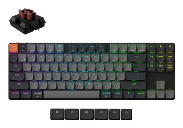 Keychron K1x-B3, Kabel & Trådløs, Usb + Bluetooth, Mekanisk, Qwerty, Rgb Led, Grå