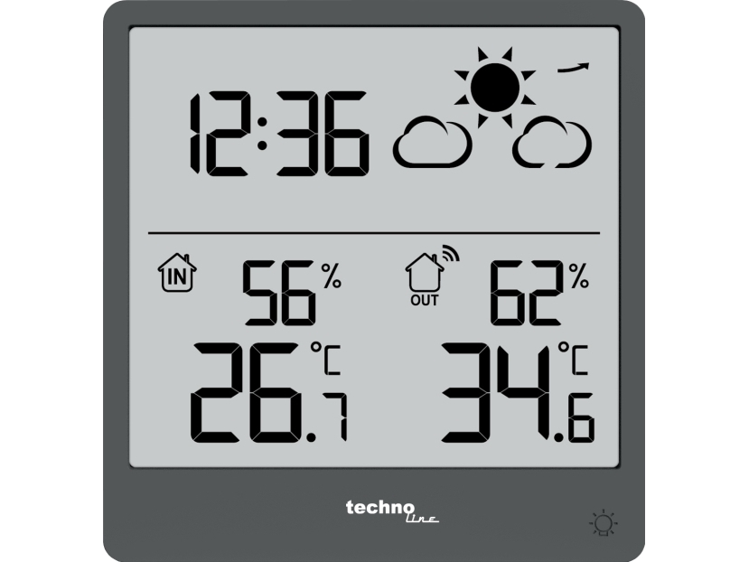 Technoline Ws 9138, Grå, Indendørs Hygrometer, Indendørs Termometer, Udendørs Hygrometer, Udendørs Termometer, Hygrometer, Termometer, 20 - 95%, 20 -