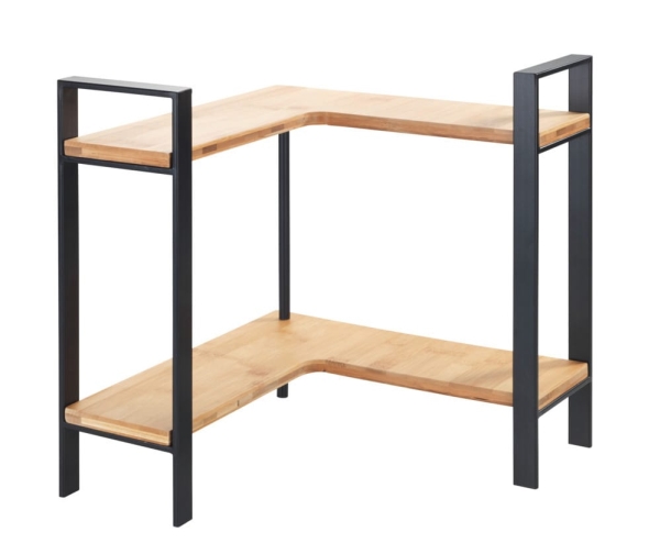 WENKO Lou, Hjørnehylde, Fritstående, Bamboo, Metal, Sort, Træ, Køkken, 2 hylder