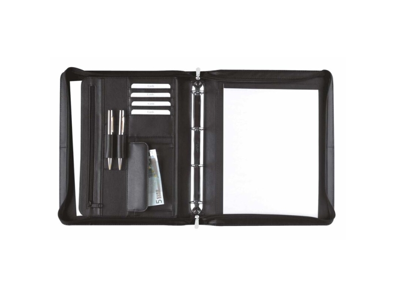 Dokumentmappe Eurostyle sort skind A4 - med hank og 4 ringe