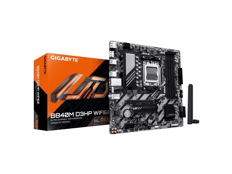 Gigabyte B840m D3hp Wifi6e, Amd, Sokkel Am5, Amd Ryzen 7000 Series, Amd Ryzen 8000 Series, Amd Ryzen 9000 Series, Sokkel Am5, Ddr5-Sdram, 256 Gb