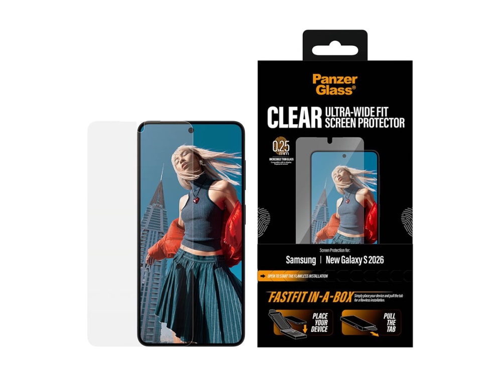 Panzerglass Screen Protector Samsung Galaxy S26 | Ultra-Wide Fit W. Fastfit In-A-Box, Samsung, Samsung - Galaxy S26, Dry Application, Scratch Resis