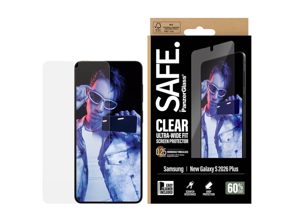 Panzerglass Safe. By Screen Protector Samsung Galaxy S26+ | Ultra-Wide Fit W. Easyaligner, Samsung, Samsung - Galaxy S26+, Dry Application, Scratch