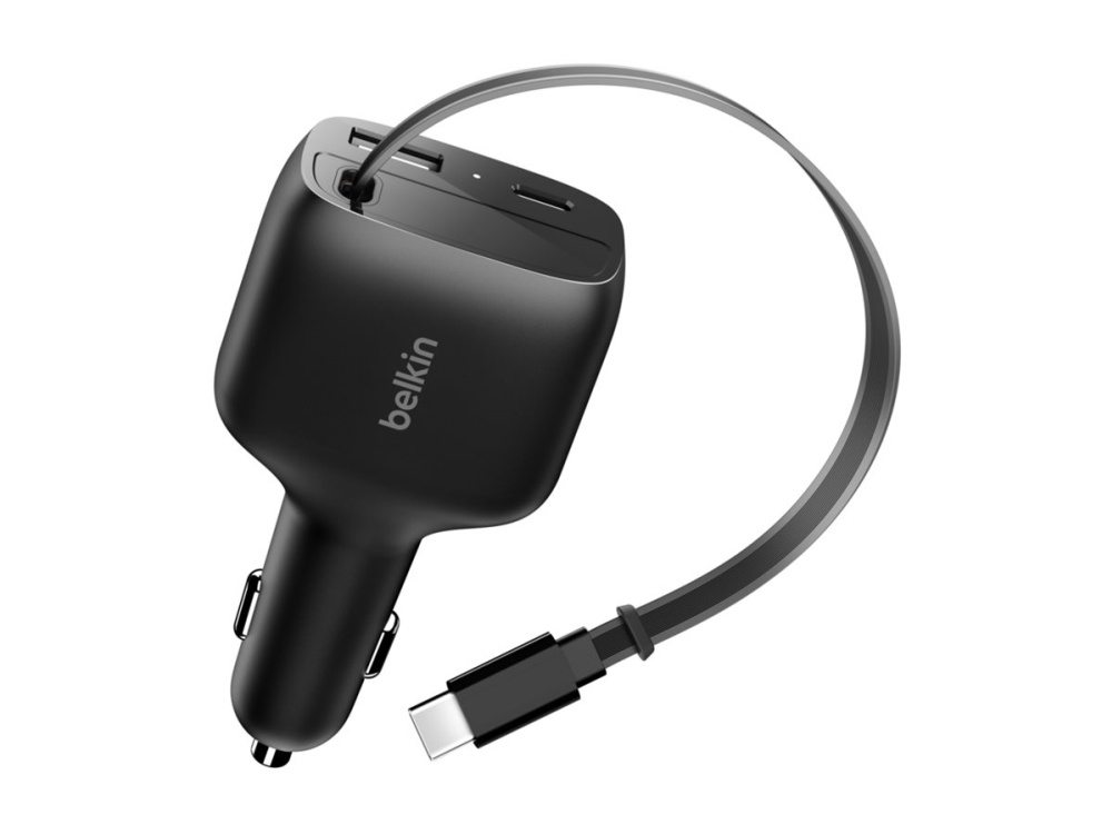 Belkin BoostCharge - Strömadapter för bil - infällbar - 75 Watt - Fast Charge - 3 utdatakontakter (USB, 2 x USB-C) - svart | Tele & GPS - Batteri & Laddare - Billaddare | GameStuff