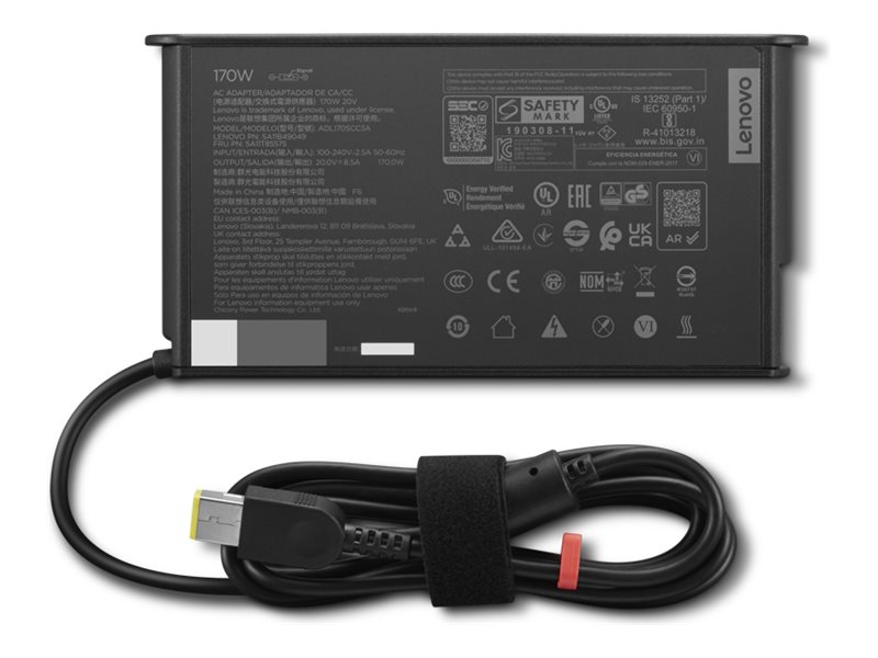 Lenovo ThinkStation - Strømforsyningsadapter - slank, slank spids - AC 100-240 V - 170 watt - Europa - sort - for ThinkPad T16 Gen 4 ThinkStation P3 P3 Gen 2 P360