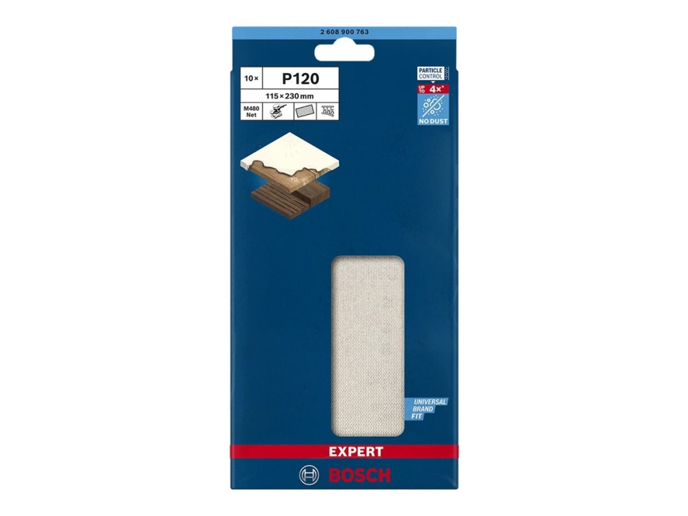 Bosch Expert M480 - Sandpapirsark - For Træ, Gipsvæg, Blødtræ, Hardwood, Maling, Fineret Træ - 10 Stykker - Rektangulær - Kornstørrelse: 150 - 80 Mm