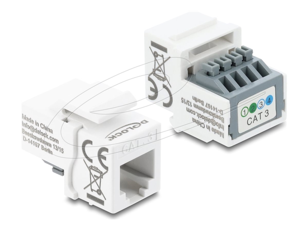 Delock 90993, Flach, Weiß, Rj-11, 4-Pin Mini-Din, 26/22, Polycarbonat (Pc)