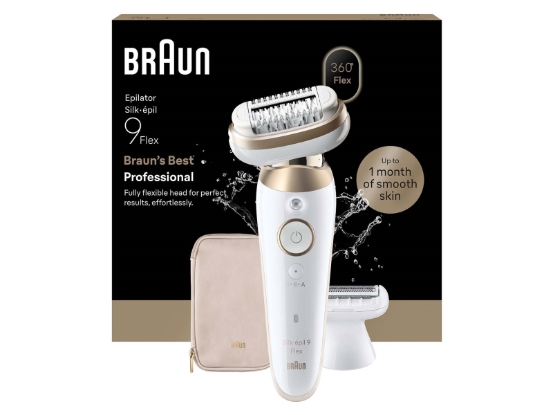 Epilator Silk-épil 9 Flex Wet &amp  Dry, langtidsholdbar glat hud, 9-030 3D, Guld