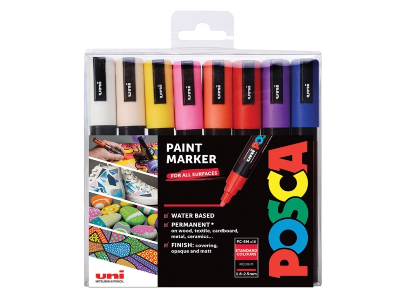 Posca Pc-5M, Forskellige Farver, Flerfarvet, 16 Farver, Mellem, Vandbaseret Blæk, Projektilspids
