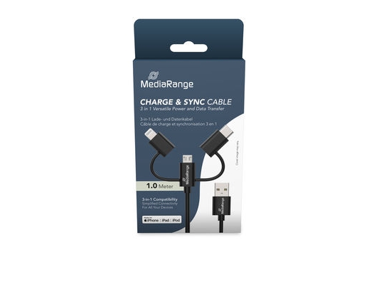Mediarange Mrcs246, 1 M, Usb A, Usb C/Micro Usb-A/Lightning, Usb 2.0, 0,48 Gbit/Sek., Sort