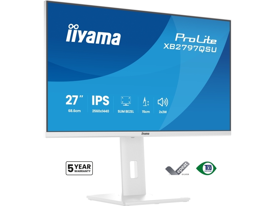 Iiyama Prolite Xb2797qsu-W1, 68,6 Cm (27"), 2560 X 1440 Pixel, Quad Hd, Led, Hvid