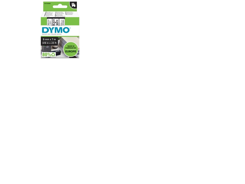 Dymo D1 - Selv-Klæbende - Sort På Hvid - Rulle (0,9 Cm X 7 M) 1 Kassette Mærkattape - For Labelmanager 100, 160, 210, 220, 260, 280, 300, 360, 420