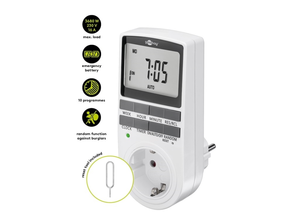 Goobay Digital timer programmerbar timer med kontakt med skyddsjord (typ F)
