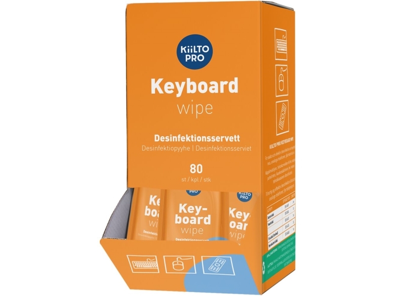 Desinfektion Serviet Kiilto Pro Keyboard Wipes 14x20cm med Ethanol Enkeltpakket,80 stk/bk - (80 stk.)