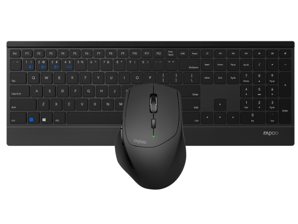 Rapoo 9500M, Fuld Størrelse (100 %), Trådløs, Rf Trådløs + Bluetooth, Qwerty, Sort, Mus Inkluderet