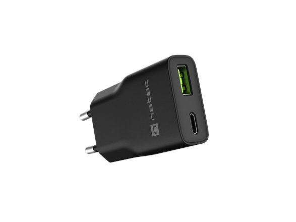 Natec Ribera Gan Slim 20W Usb-A Usb-C Juoda