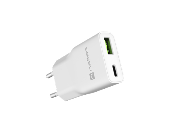 Natec Ribera Gan Slim 20W Usb-A Usb-C Balta