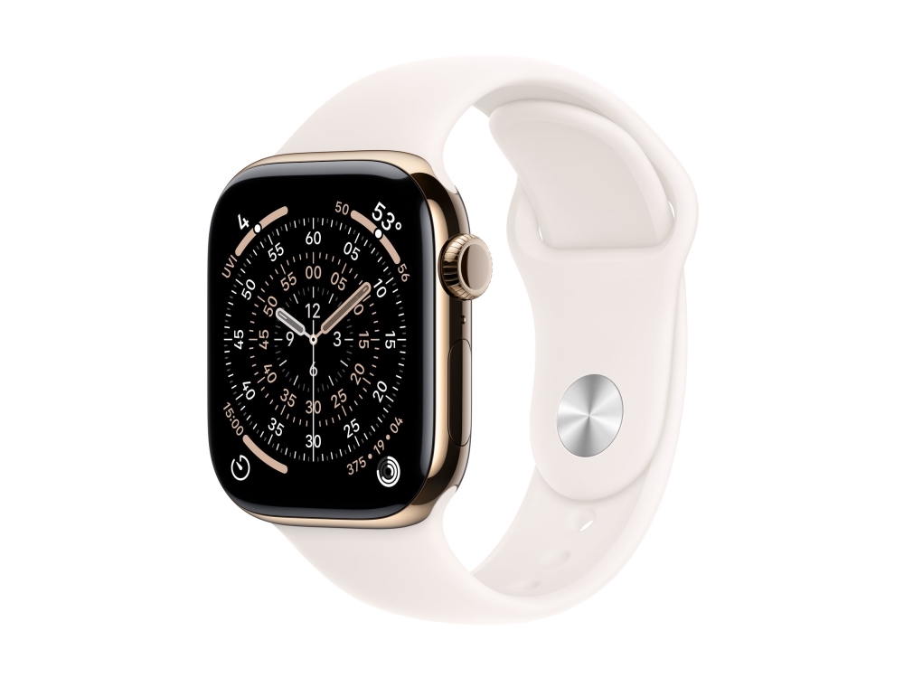 Apple Watch Series 11 (Gps + Cellular) - 42 Mm - Guld Titanium - Smart Ur Med Sportsbånd - Fluoroelastomer - Lyserød - Båndstørrelse: M/L - 64 Gb - L