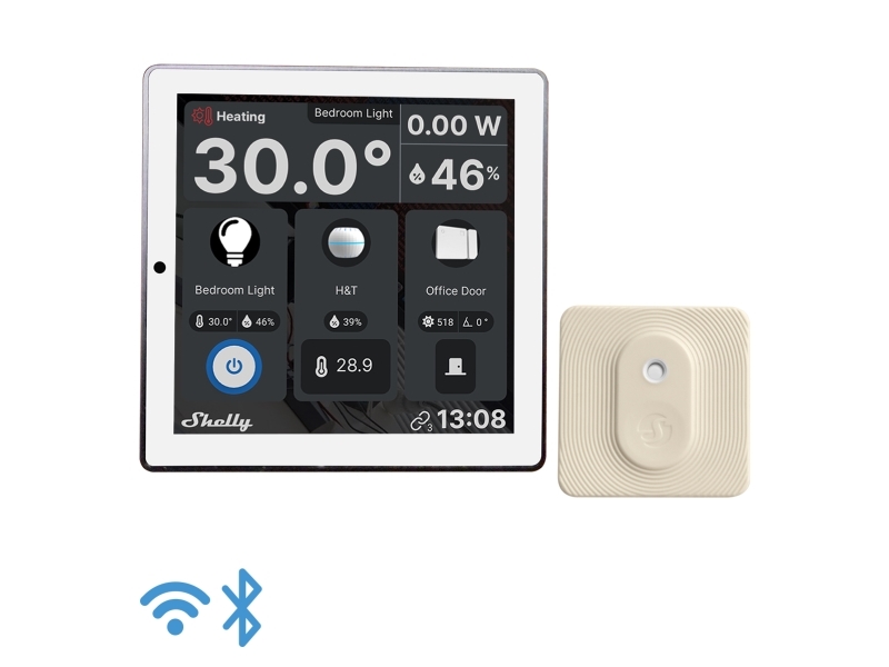 Shelly Wall Display, WiFi Touch Skrm, inkl. BLU H&T temperatur og fugtighedssensor, hvid