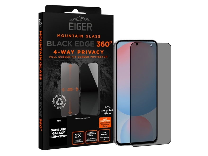 Eiger Egmsp00301, Samsung, Galaxy S25+ / S24+, Kratzresistent, Schockresistent, Schlagfest, Tropfsicher, Staubresistent, Schwarz, 1 Stück(E)