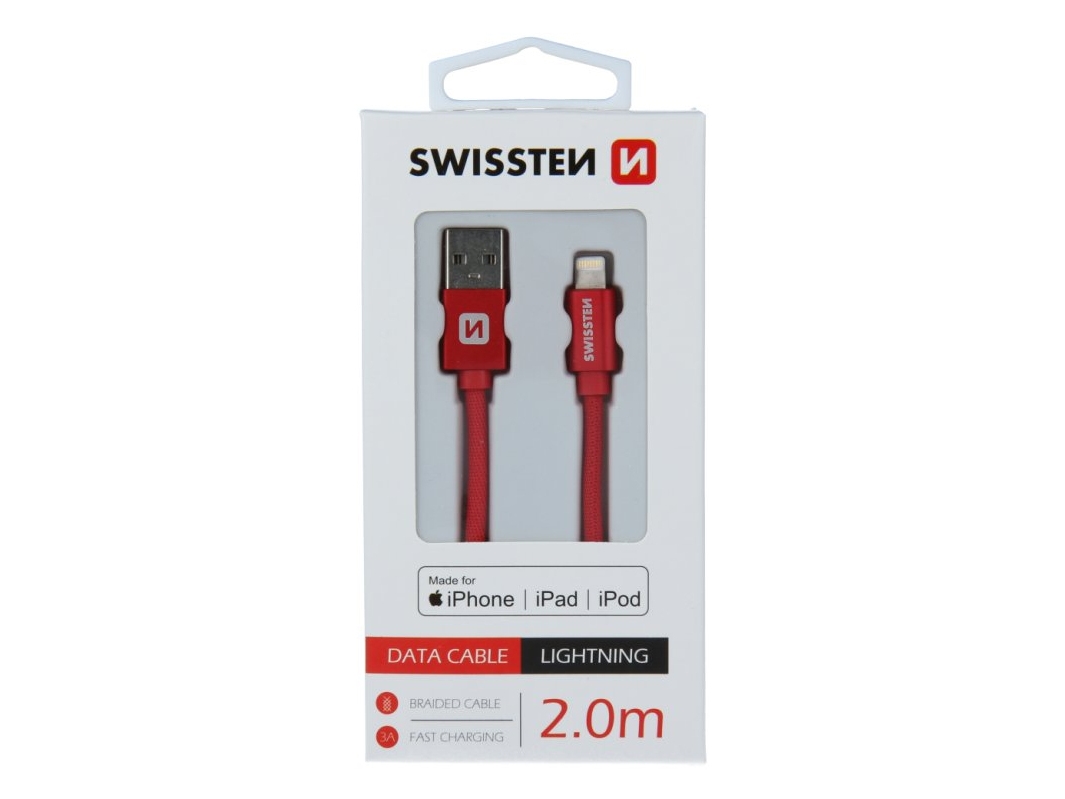 Swissten 71524306, 2 M, Lightning, Usb A, Hanstik, Hanstik, Rød