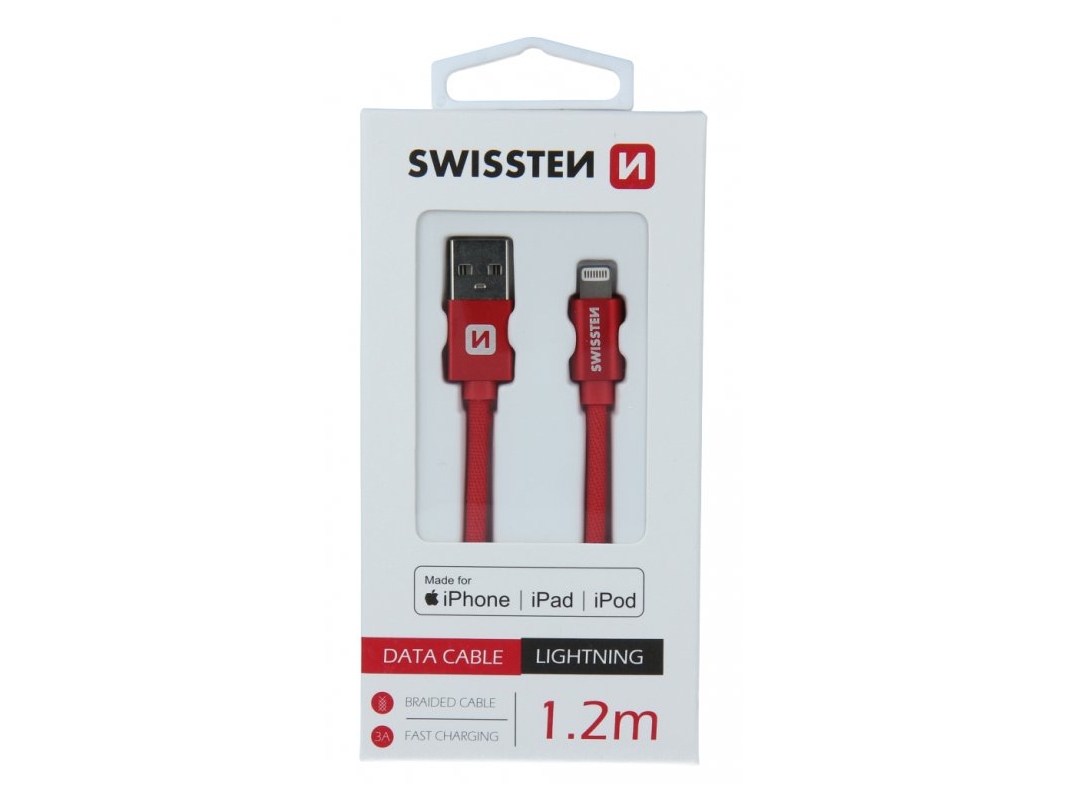 Swissten 71524206, 1,2 M, Lightning, Usb A, Hanstik, Hanstik, Rød