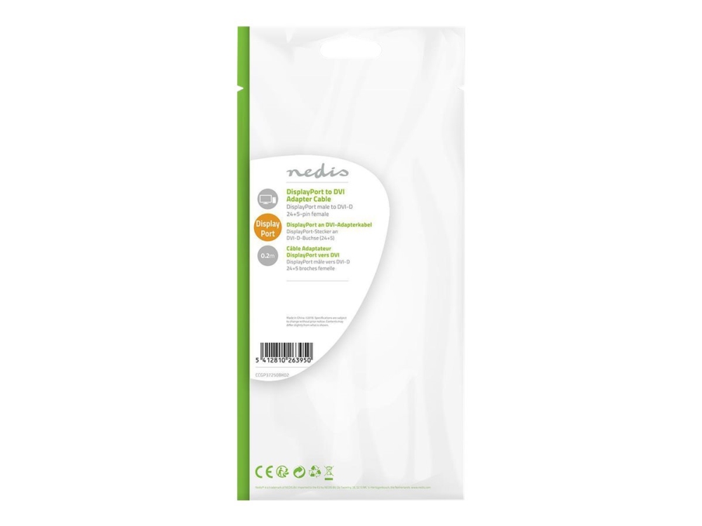 Nedis - Videoadapter - Displayport (Han) Til Dvi-D (Hun) - Displayport 1.2 - 20 Cm - Rund, 1080P Support - Sort