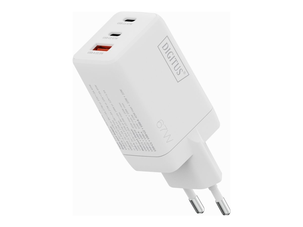 Digitus Usb Gan Charger 67W, 2X Usb-C, 1X Usb-A, Drinnen, Ac, Weiß