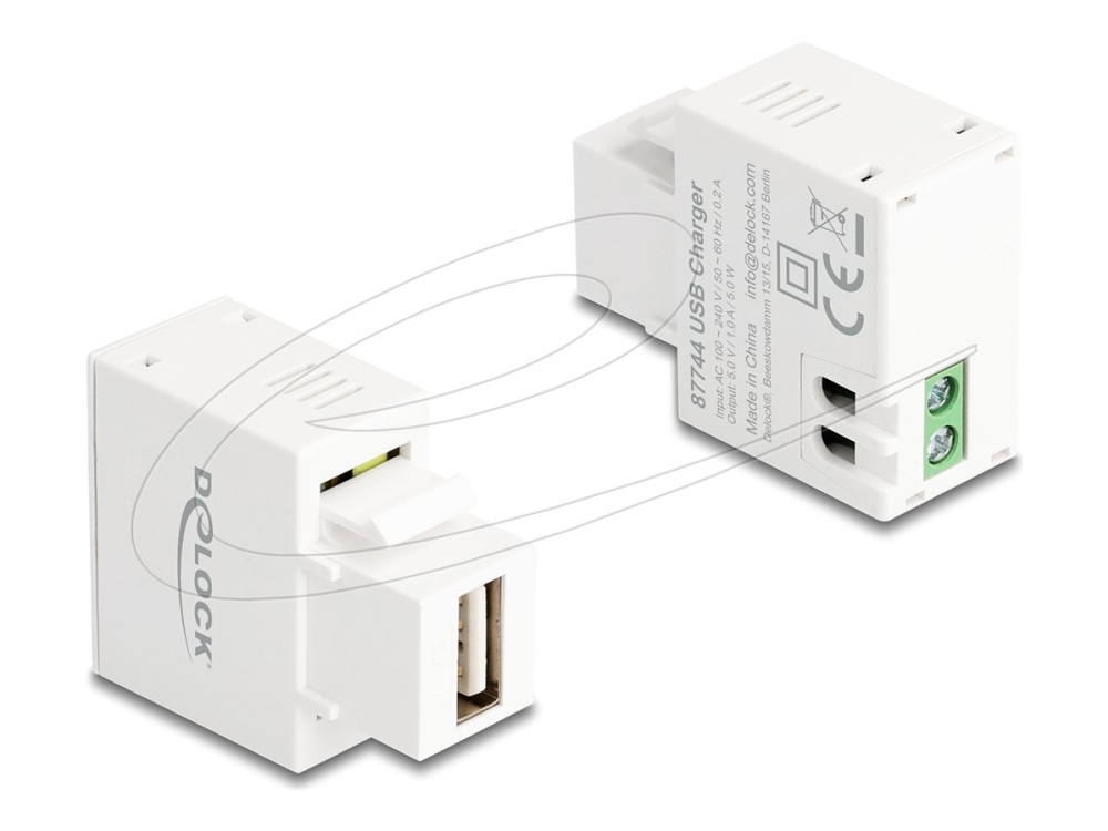 Delock Keystone Module - Usb-Adapter - Usb (Hun) Til 2 Pins Terminalblok (Hun) - Usb Power Delivery (5W) - Hvid