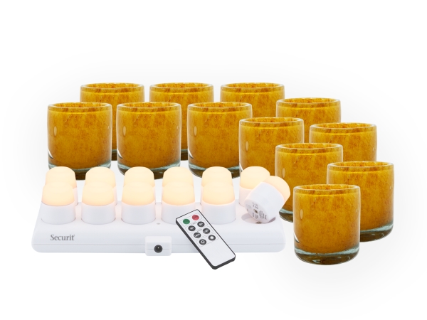 Securit 12Er-Set Mani-Glashalter Und Led-Flutlicht, Orange/Weißes Licht