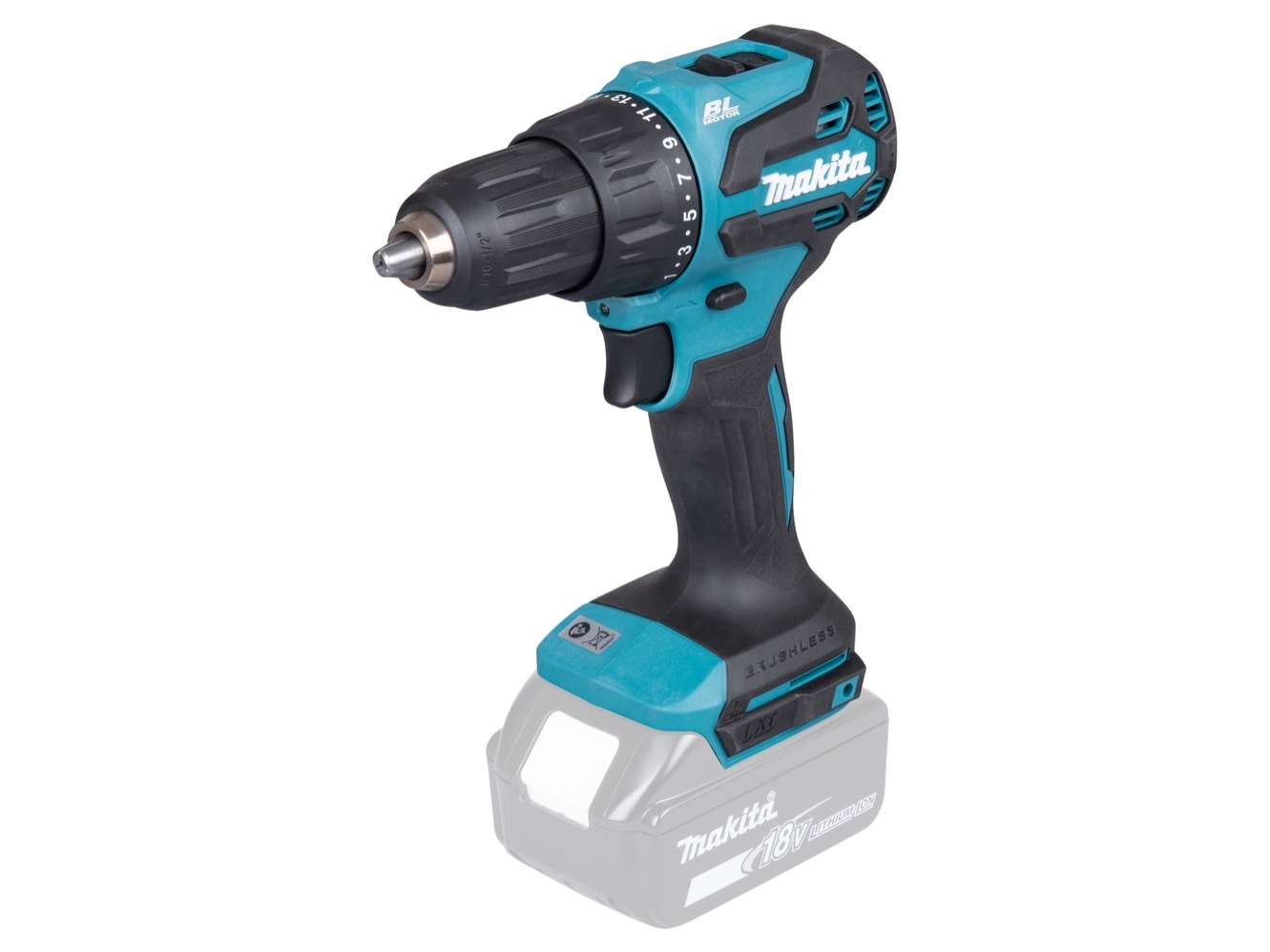 Makita DHP490Z, Slagnøgle, Pistolhåndtag, 1/2, Blå, Sort, Børstefri, 1900 rpm